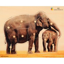 Holz-Puzzle - realistisch - Elefant, Mutter mit Jungtier